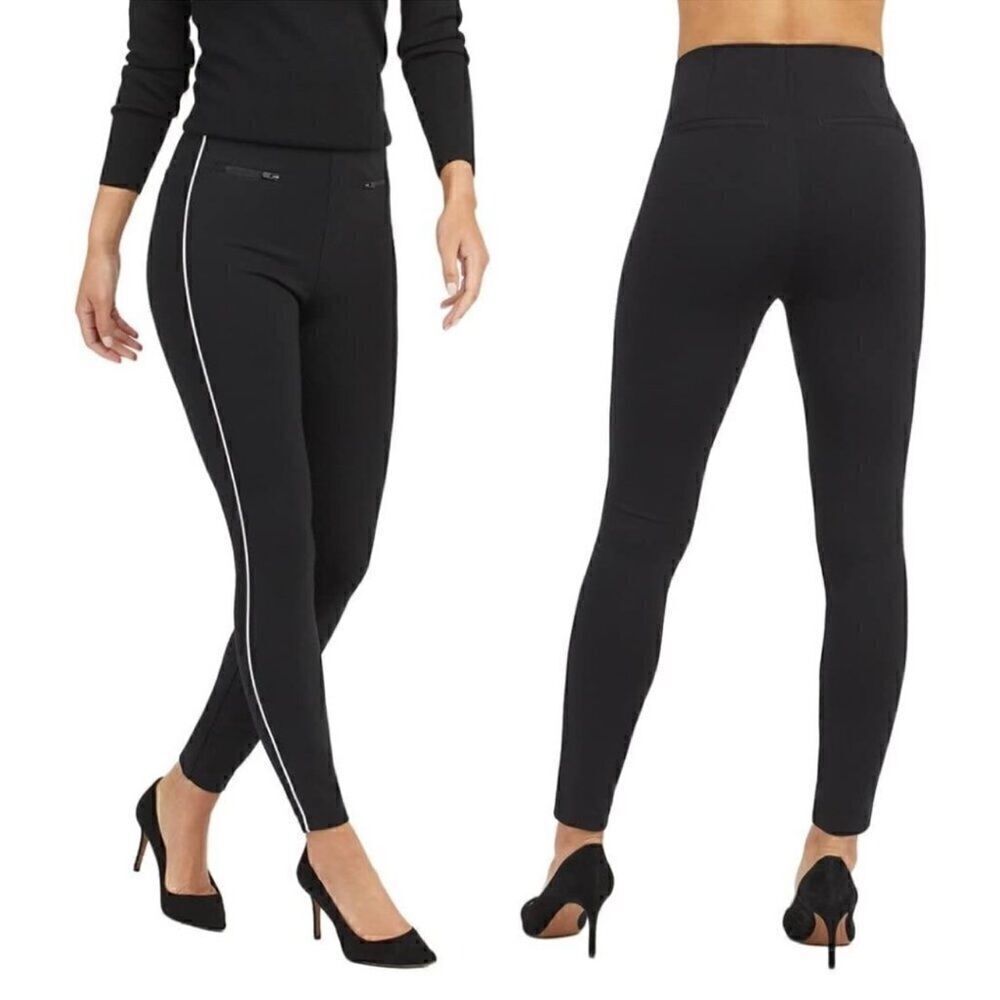 SPANX Women's Ankle Piped Skinny Perfect Pants Classic Black Size Large